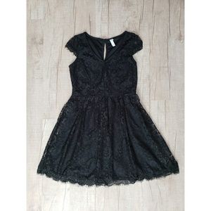 Black lace cap sleeve dress
